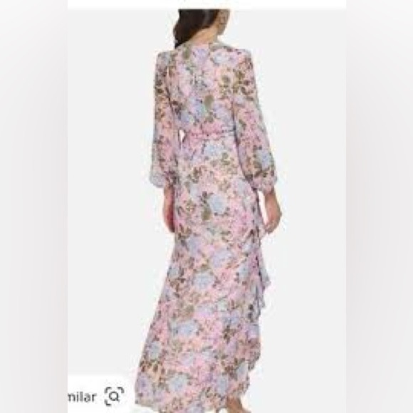 NWT Eliza J Blush Pink Floral Print Chiffon Cascade Long Sleeve Dress,size 6 - Picture 8 of 12